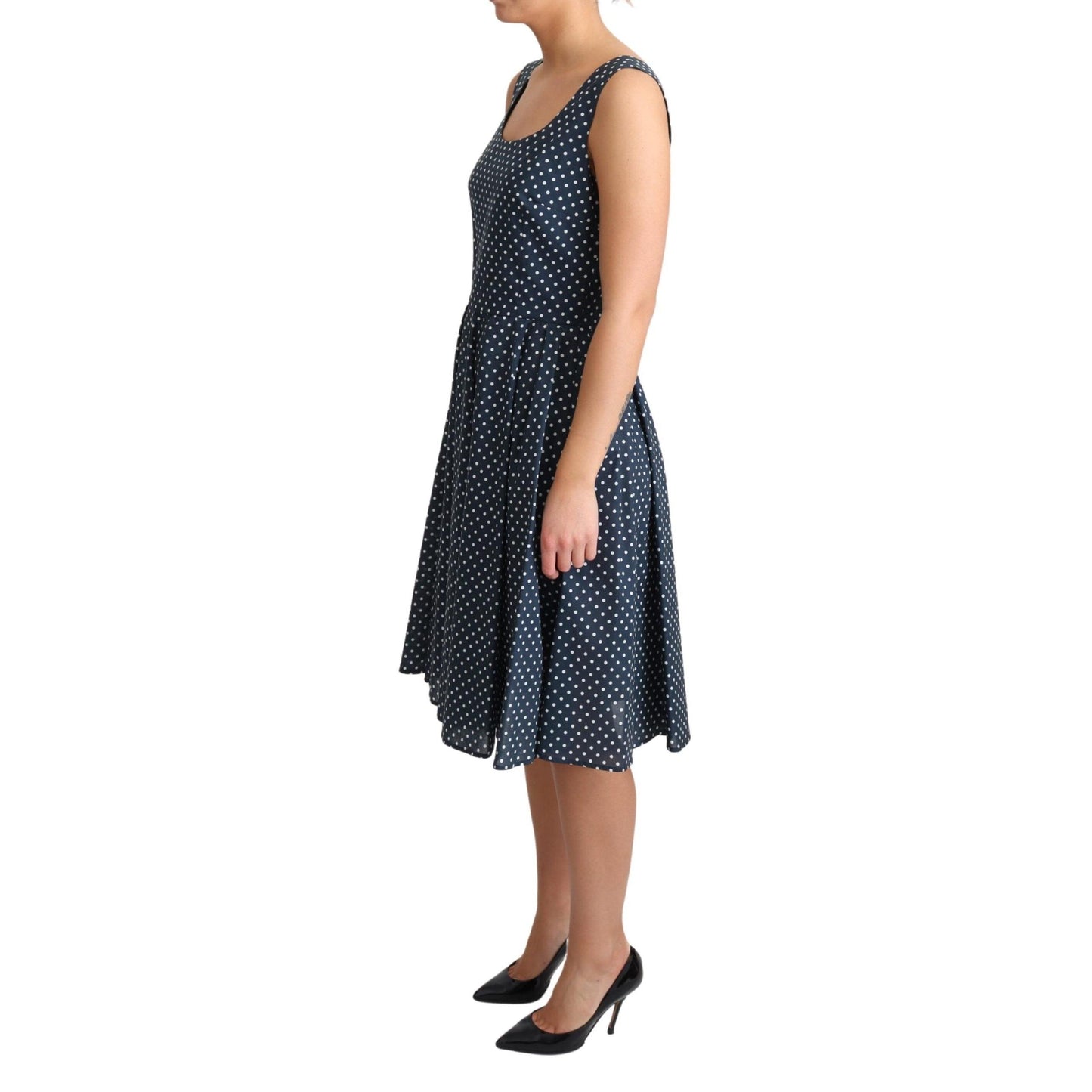 Blue Dotted Cotton A-Line Gown Dress