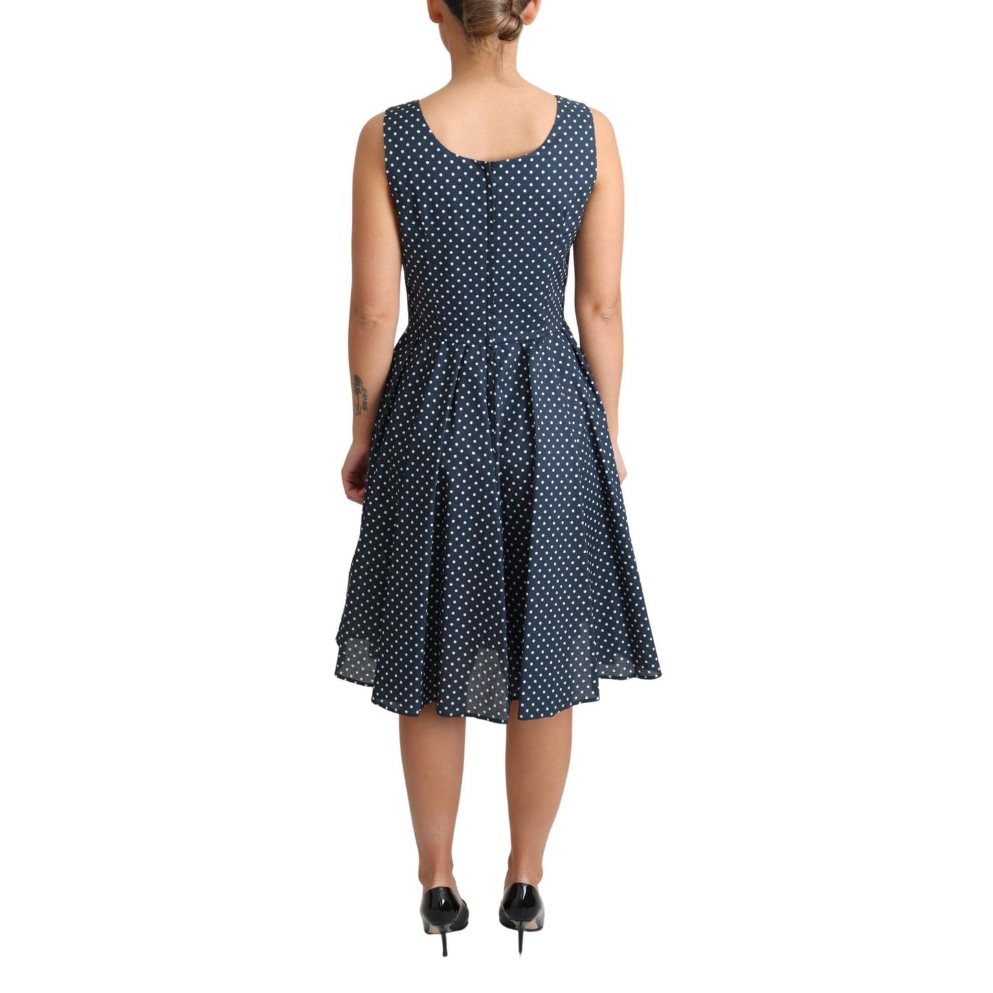 Blue Dotted Cotton A-Line Gown Dress