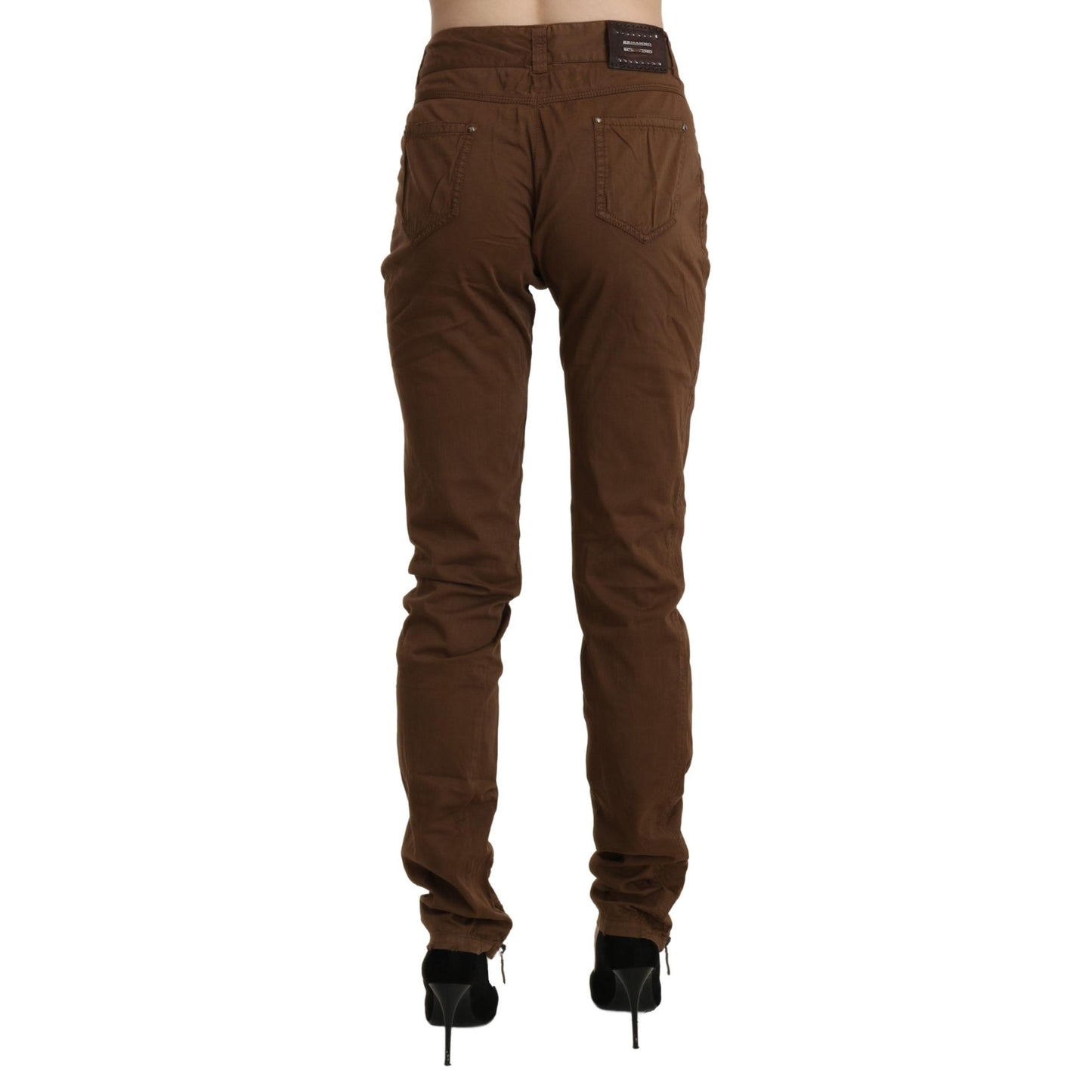 Brown High Waist Skinny Trouser Cotton Pants