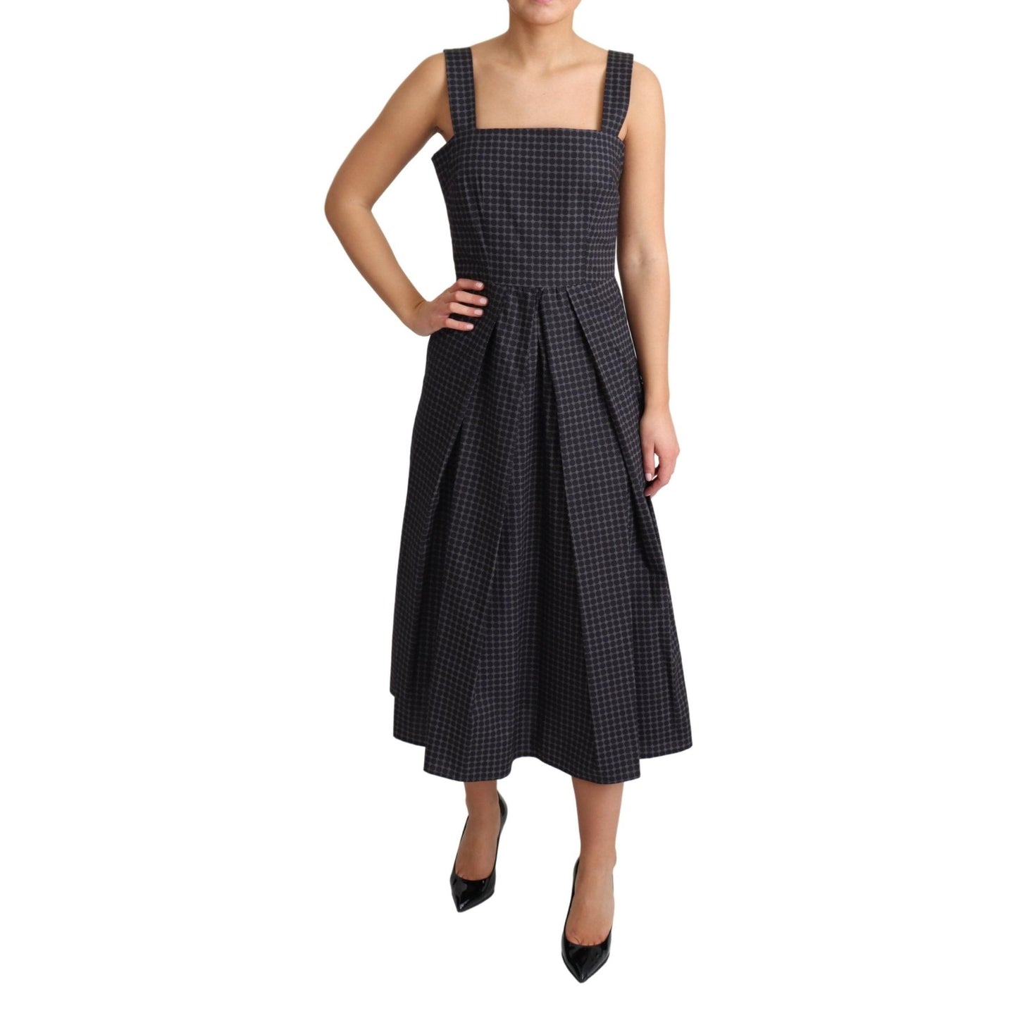 Blue Dotted Cotton A-Line Gown Dress