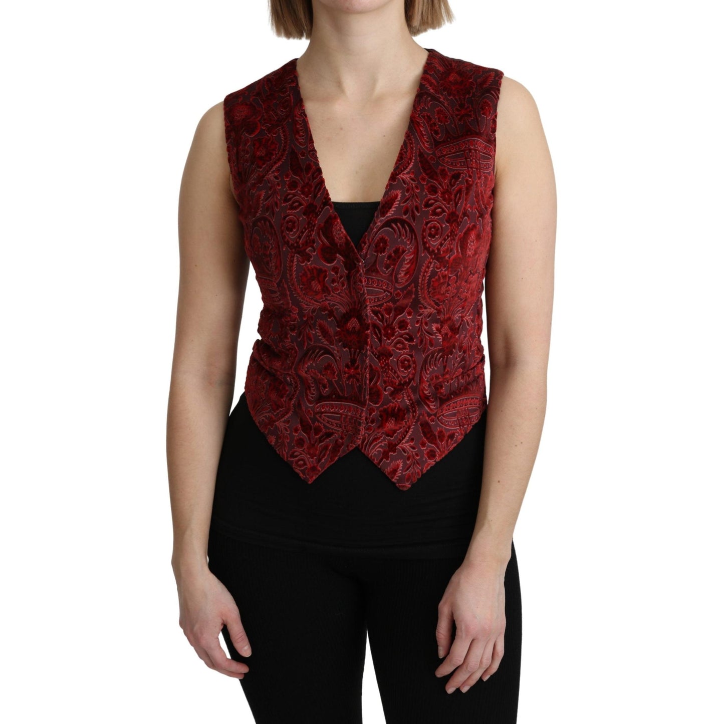 Bordeaux Brocade Waistcoat Vest Cotton Top