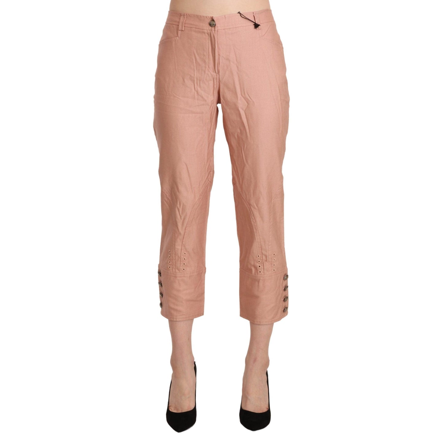 Cotton Pink High Waist Cropped Trouser Pants