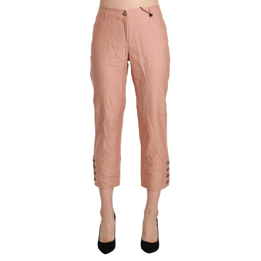 Cotton Pink High Waist Cropped Trouser Pants