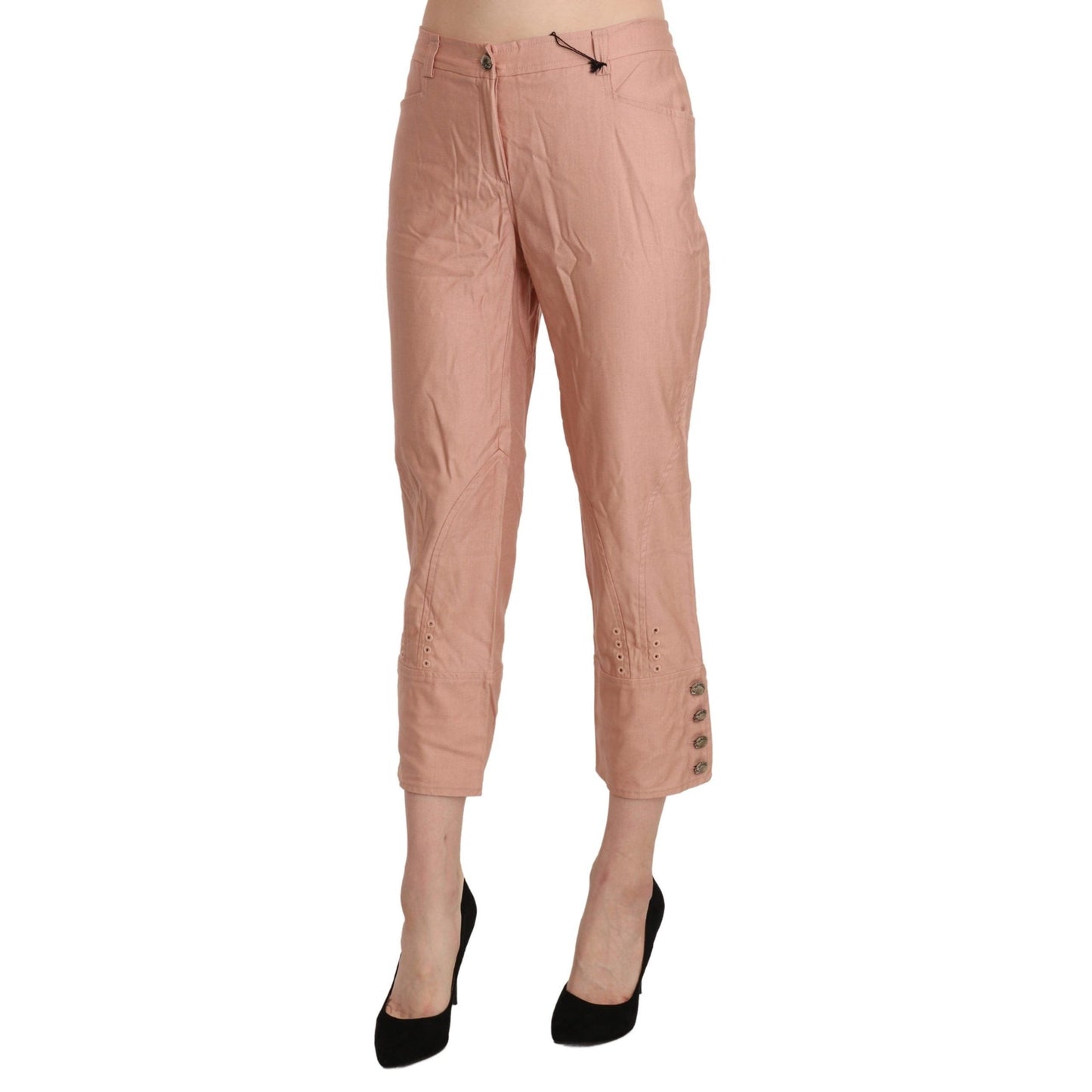 Cotton Pink High Waist Cropped Trouser Pants