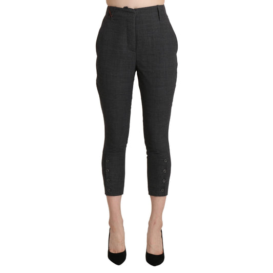 Gray High Waist Capri Cropped Cotton Pants