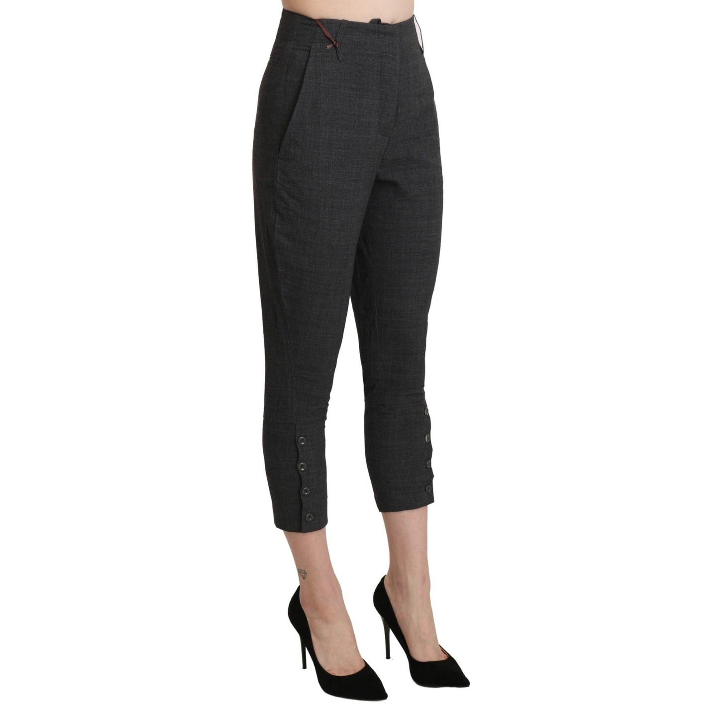 Gray High Waist Capri Cropped Cotton Pants