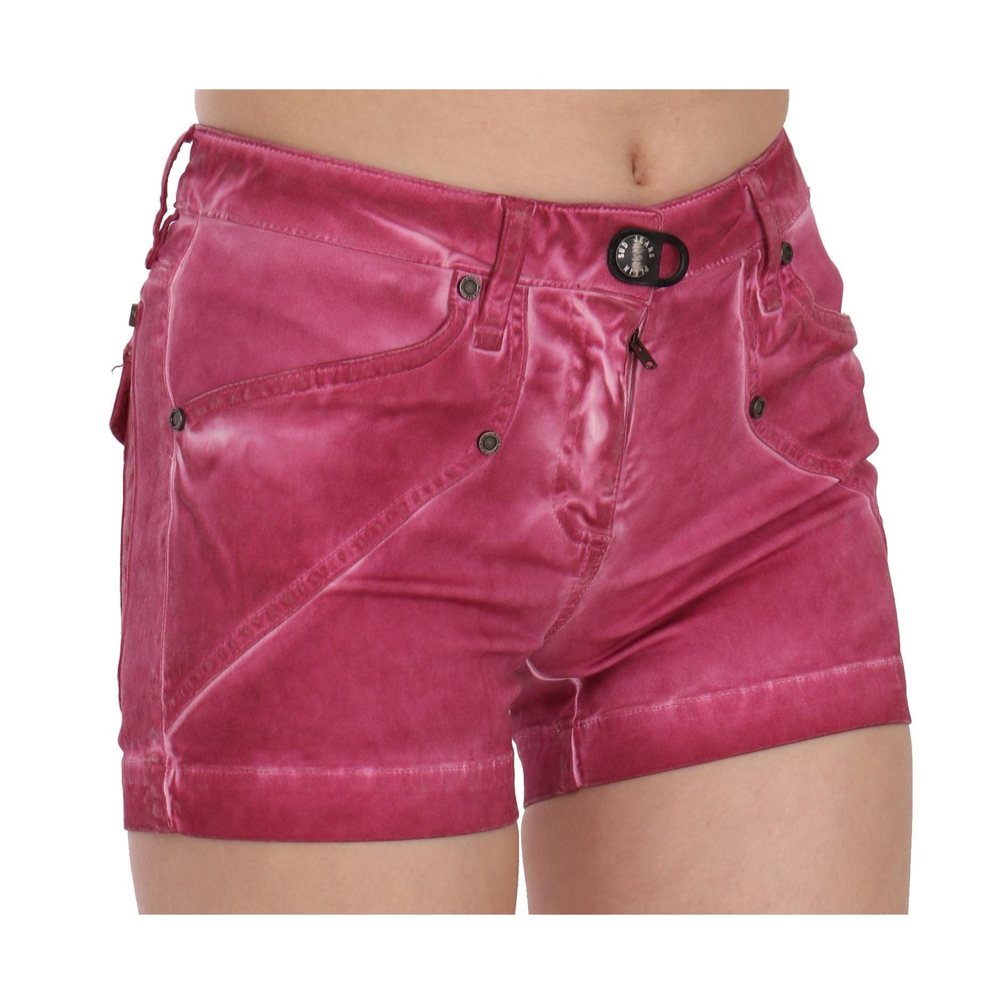 Pink Mid Waist Cotton Mini Denim Shorts
