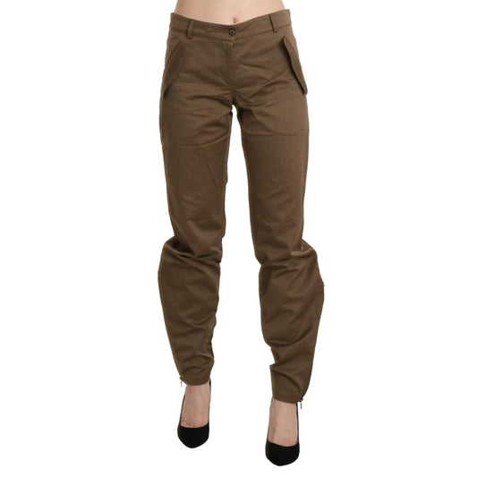 Brown Mid Waist Straight Cotton Pants