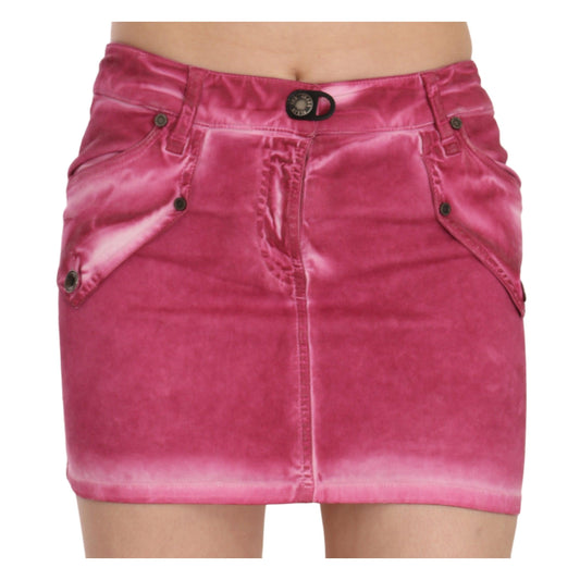 Pink Cotton Stretch Casual Mini Skirt