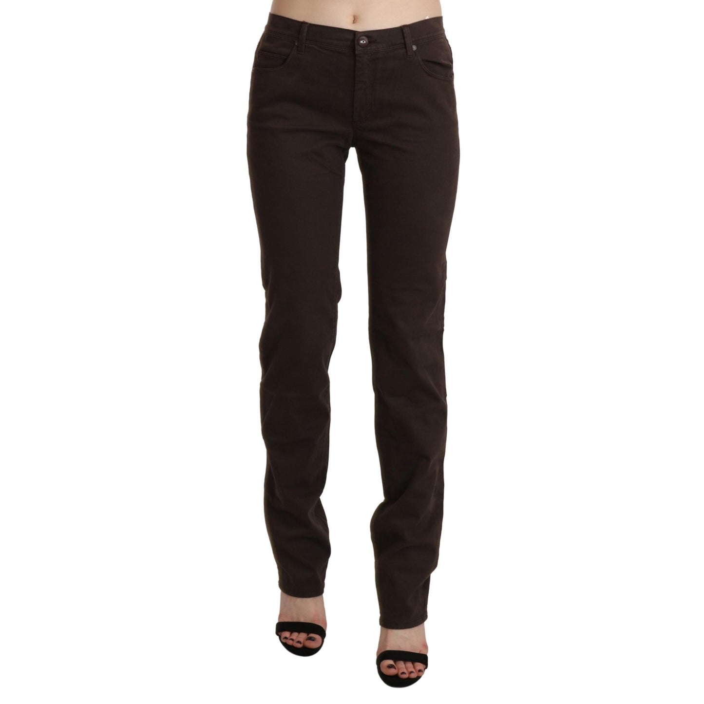 Brown Mid Waist Skinny Slim Trouser Cotton Jeans
