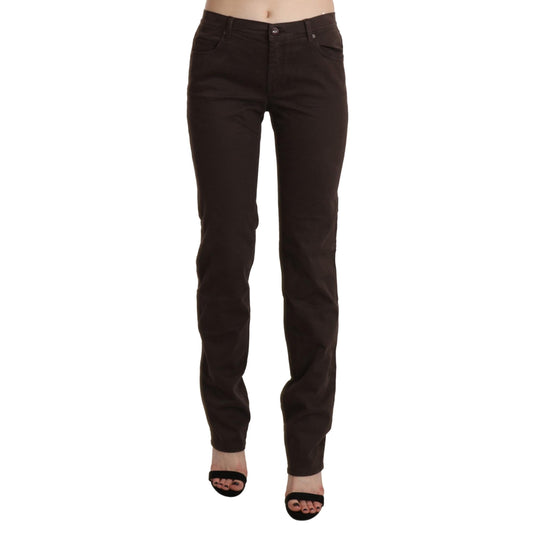 Brown Mid Waist Skinny Slim Trouser Cotton Jeans