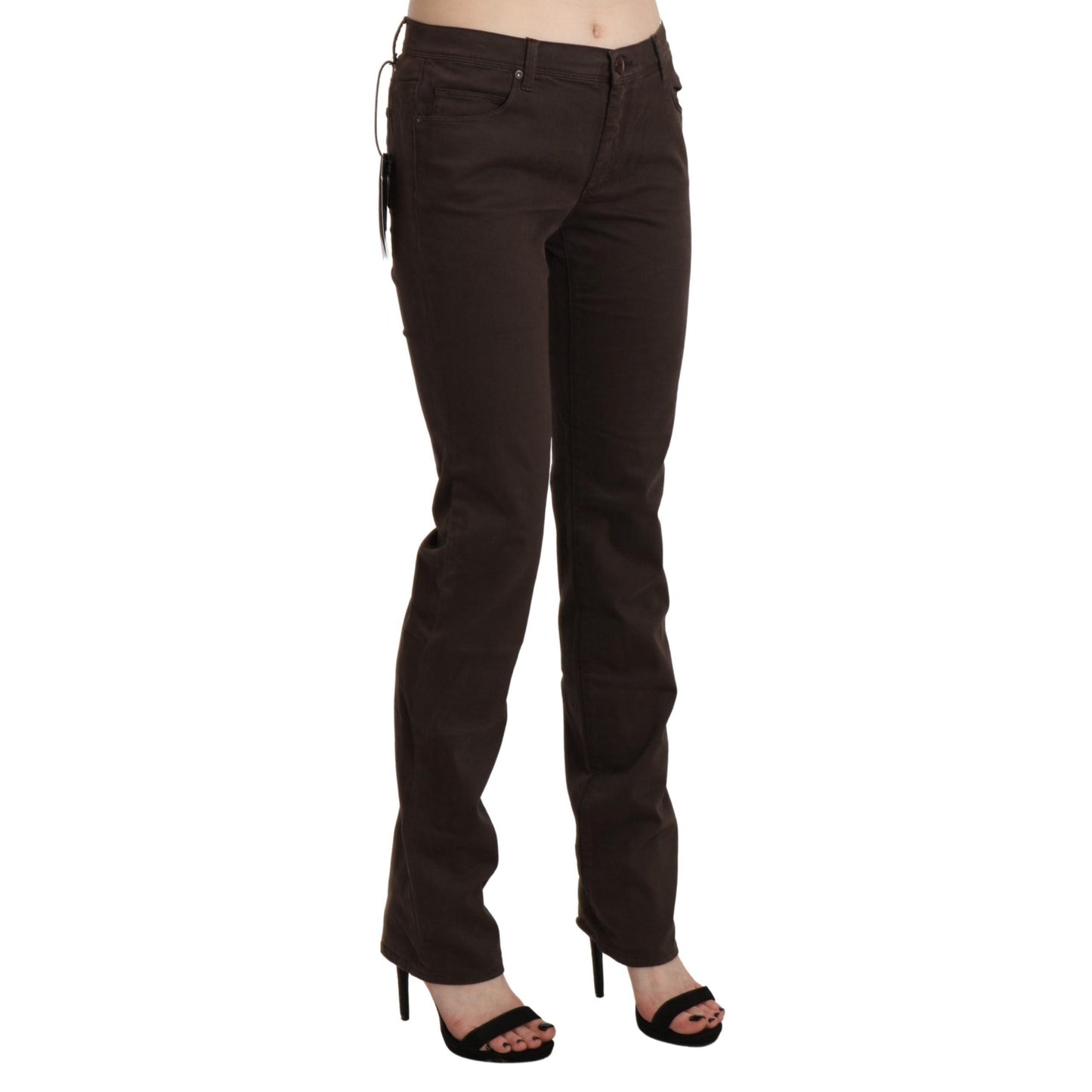 Brown Mid Waist Skinny Slim Trouser Cotton Jeans