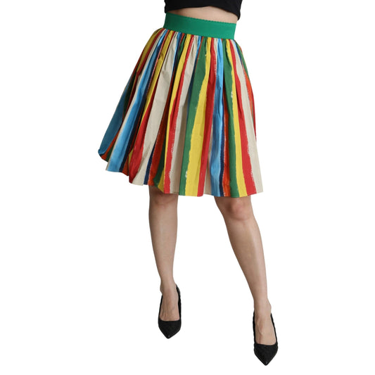 Multicolor Pleated Striped A-line High Waist Skirt