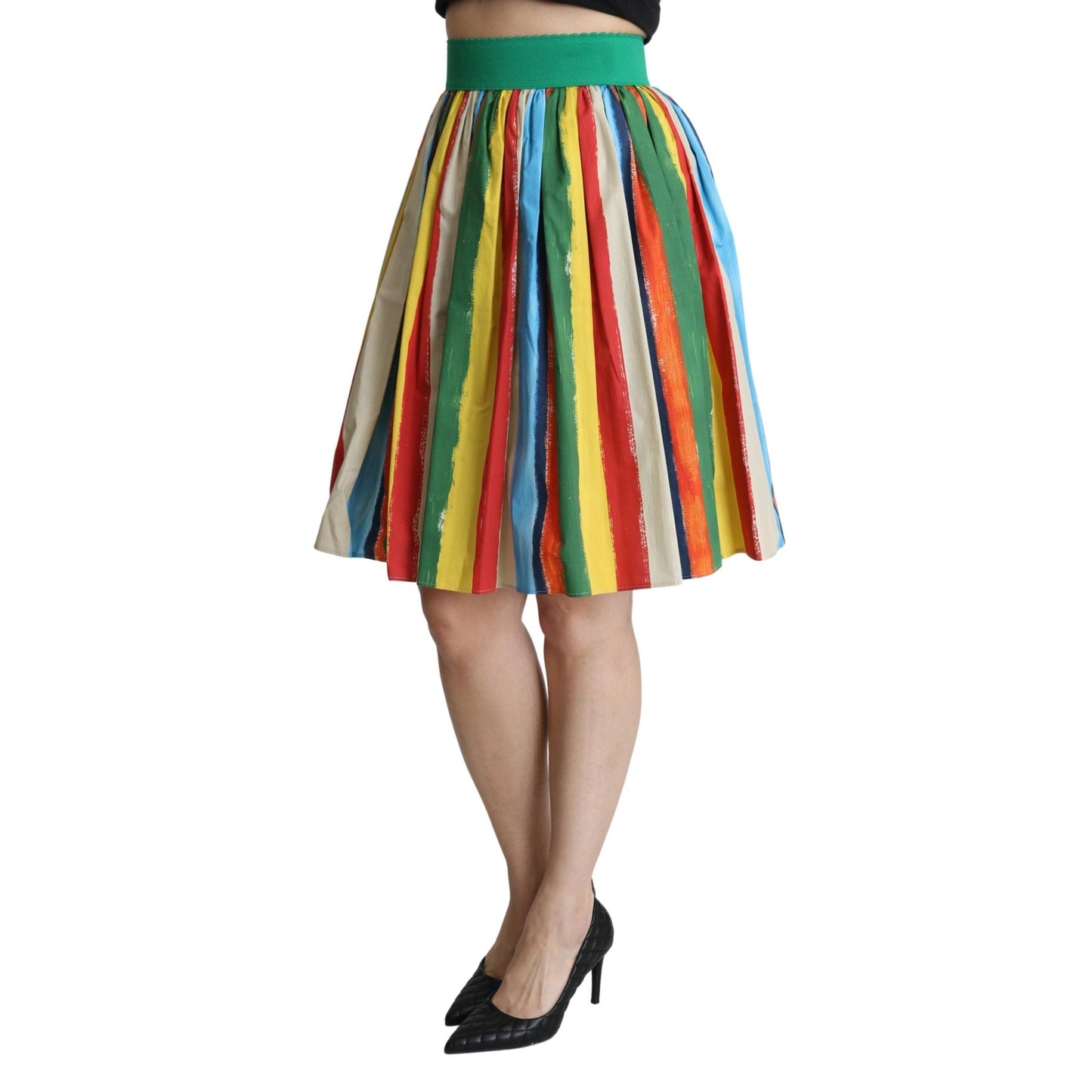 Multicolor Pleated Striped A-line High Waist Skirt