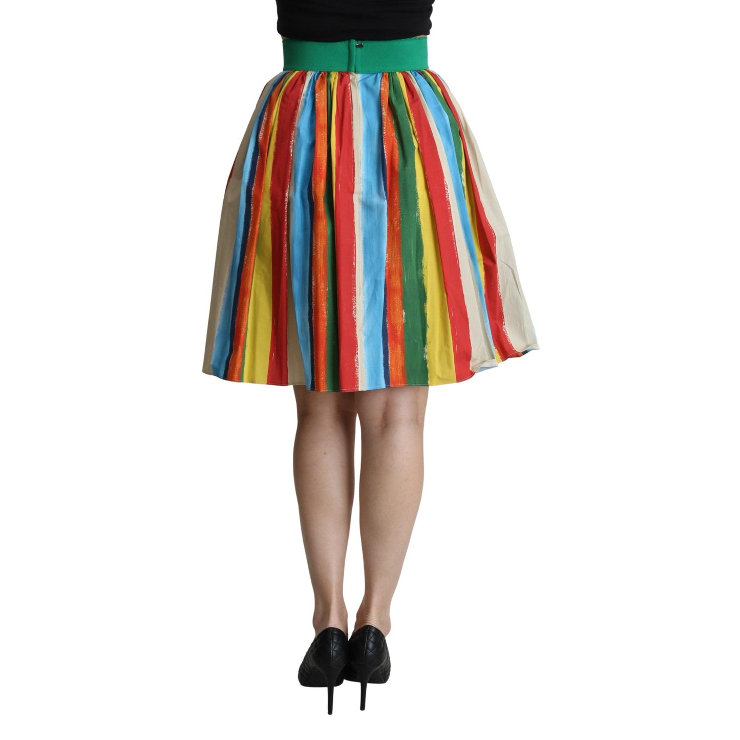 Multicolor Pleated Striped A-line High Waist Skirt