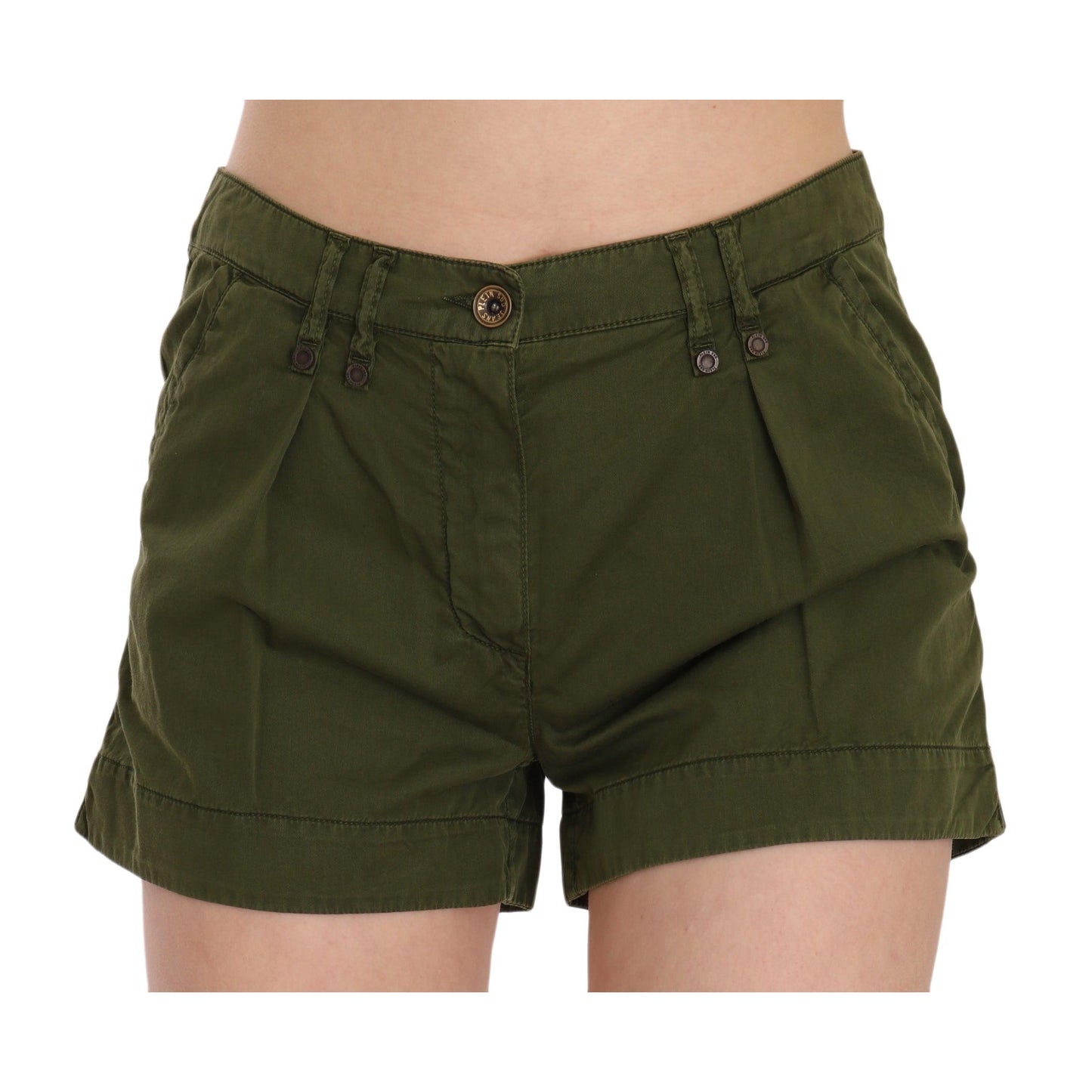 Green Mid Waist 100% Cotton Mini Shorts