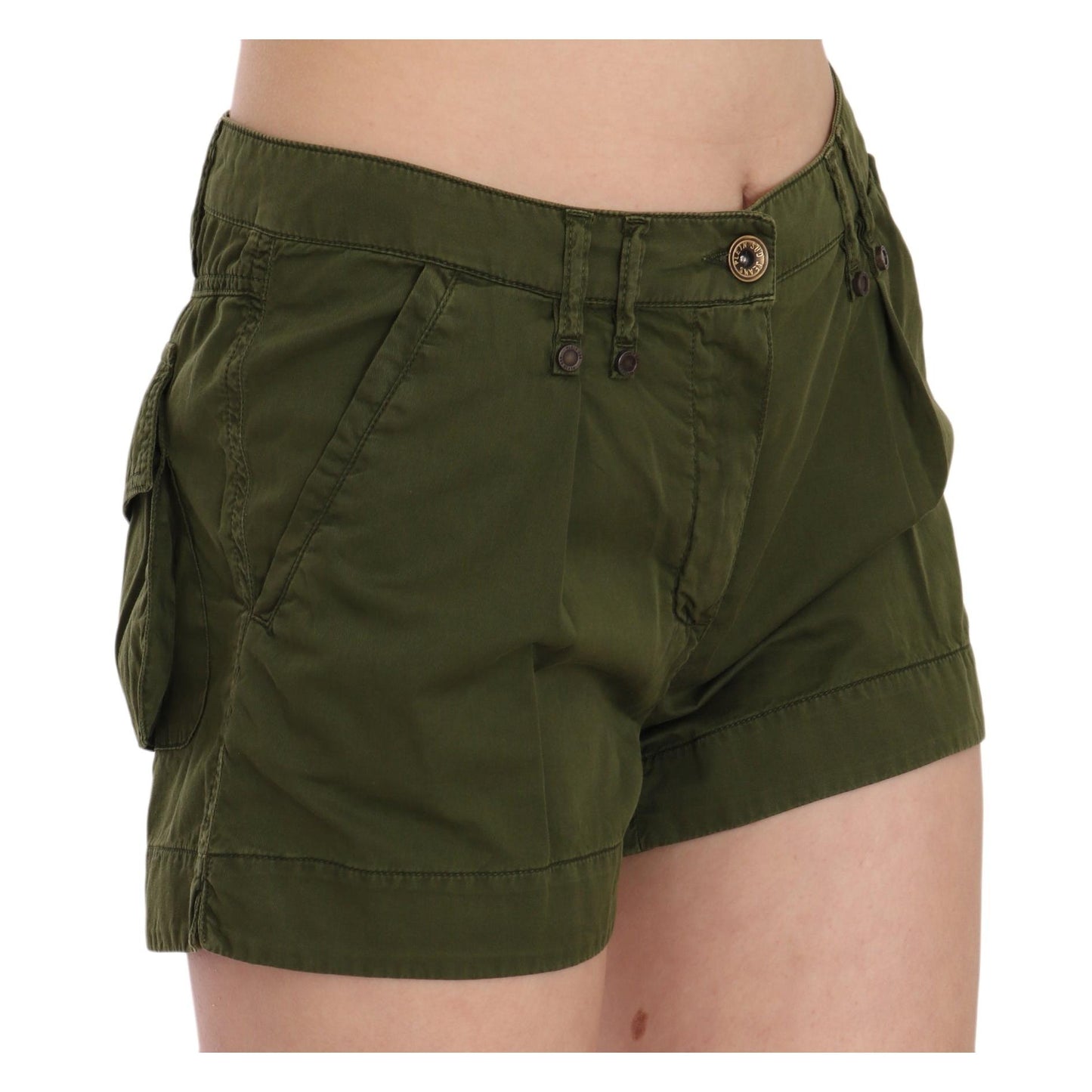 Green Mid Waist 100% Cotton Mini Shorts
