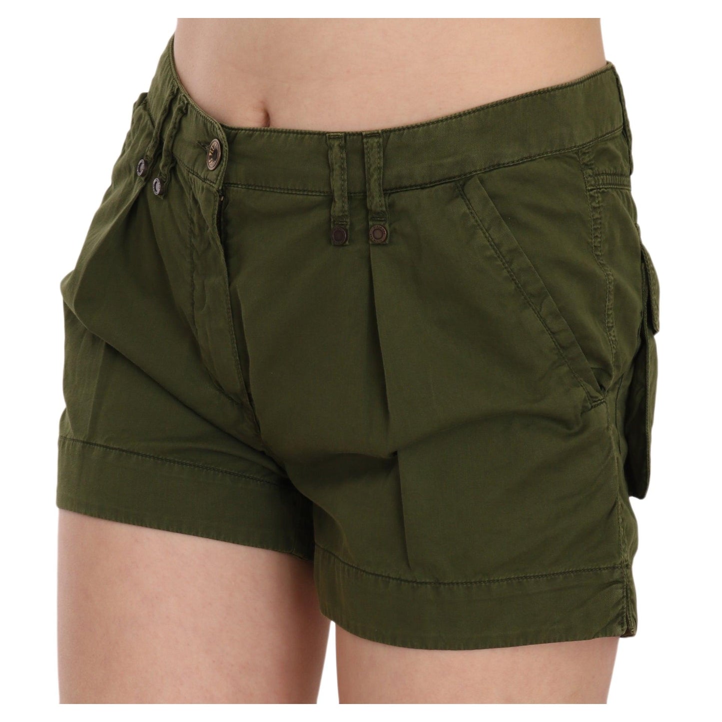 Green Mid Waist 100% Cotton Mini Shorts