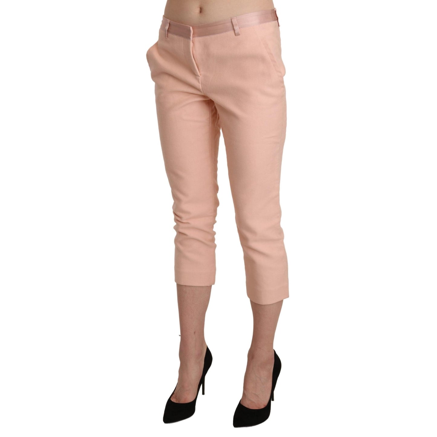 Pink Low Waist Skinny Cropped Capri Pants