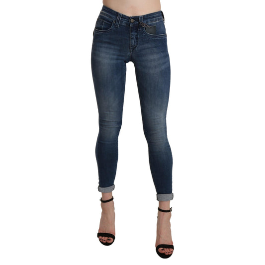 Blue Washed High Waist Skinny Cropped Cotton Jeans