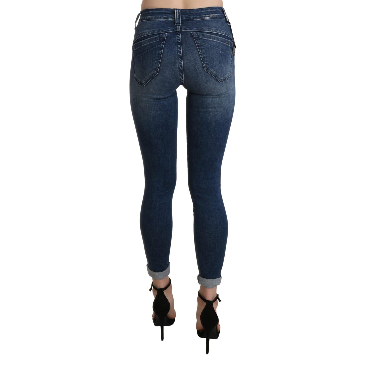 Blue Washed High Waist Skinny Cropped Cotton Jeans