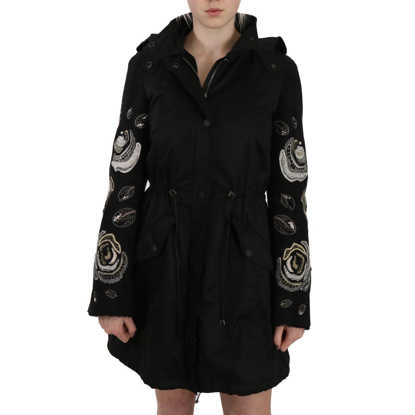 Floral Sequined Beaded Hooded Jacket Coat