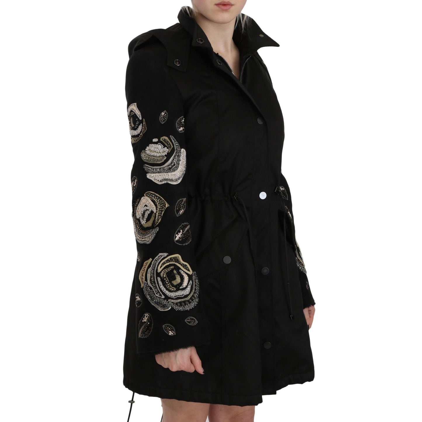 Floral Sequined Beaded Hooded Jacket Coat