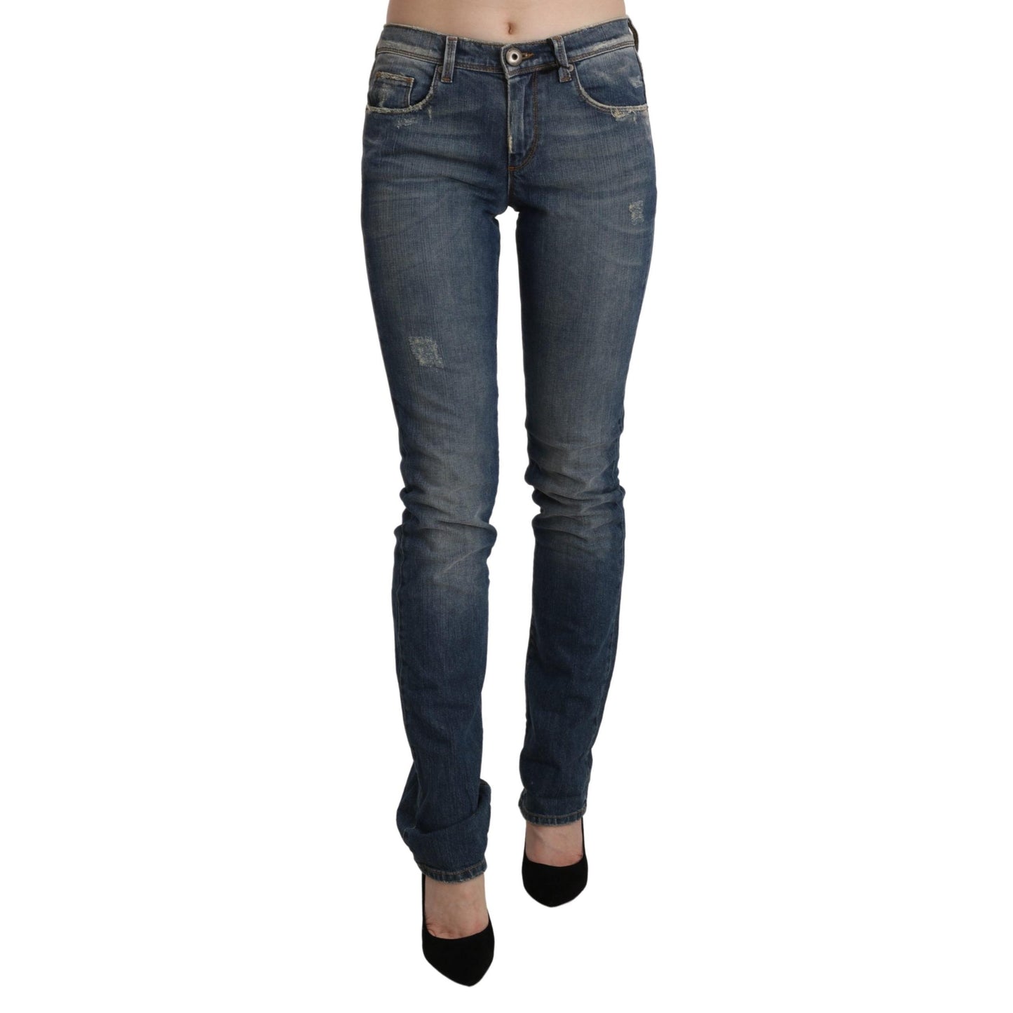 Blue Washed Mid Waist Skinny Denim Jeans