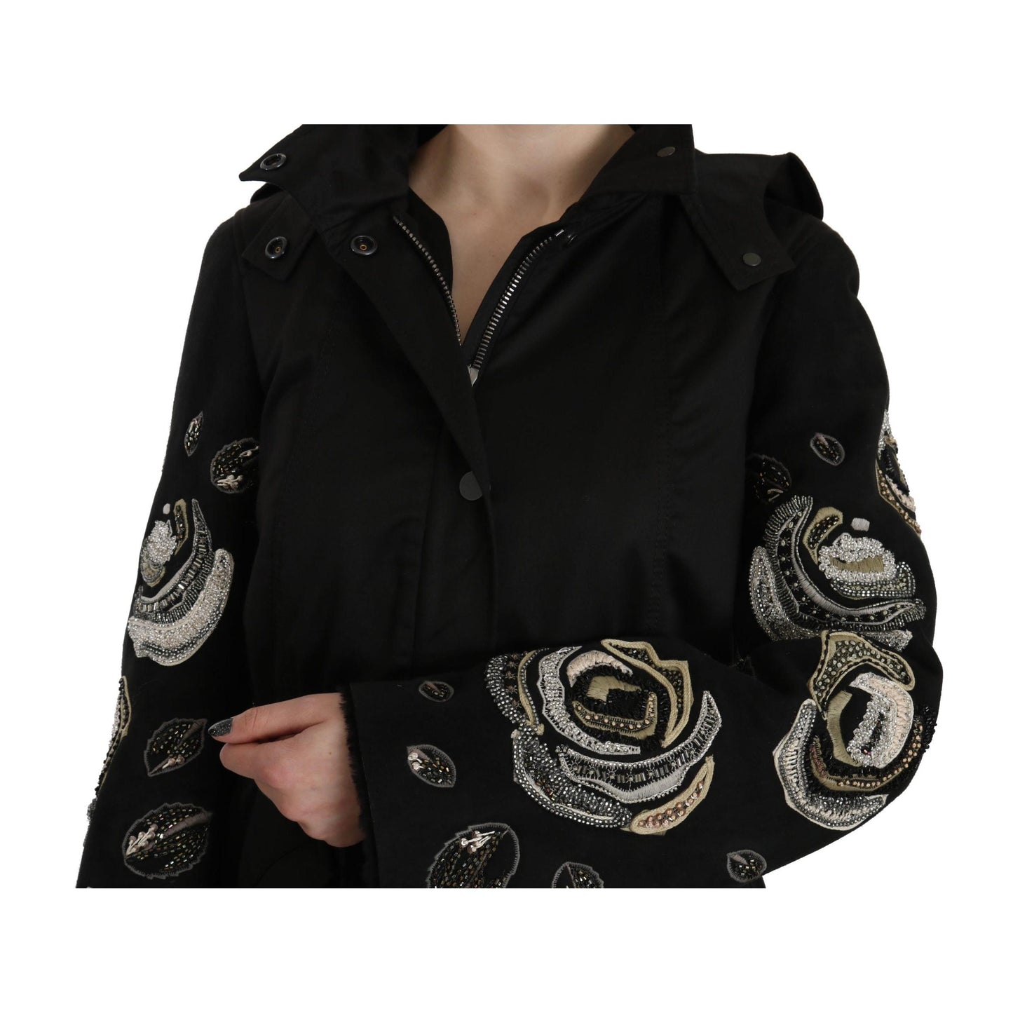 Floral Sequined Beaded Hooded Jacket Coat
