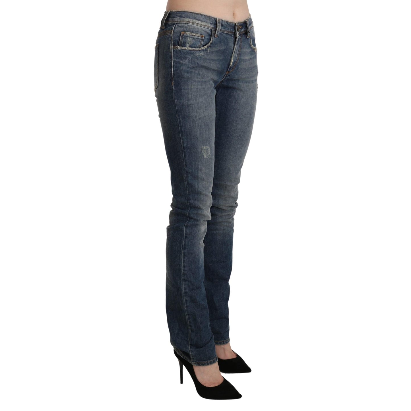 Blue Washed Mid Waist Skinny Denim Jeans