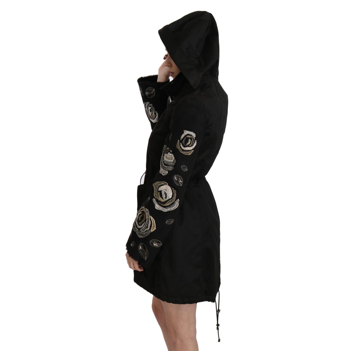 Floral Sequined Beaded Hooded Jacket Coat
