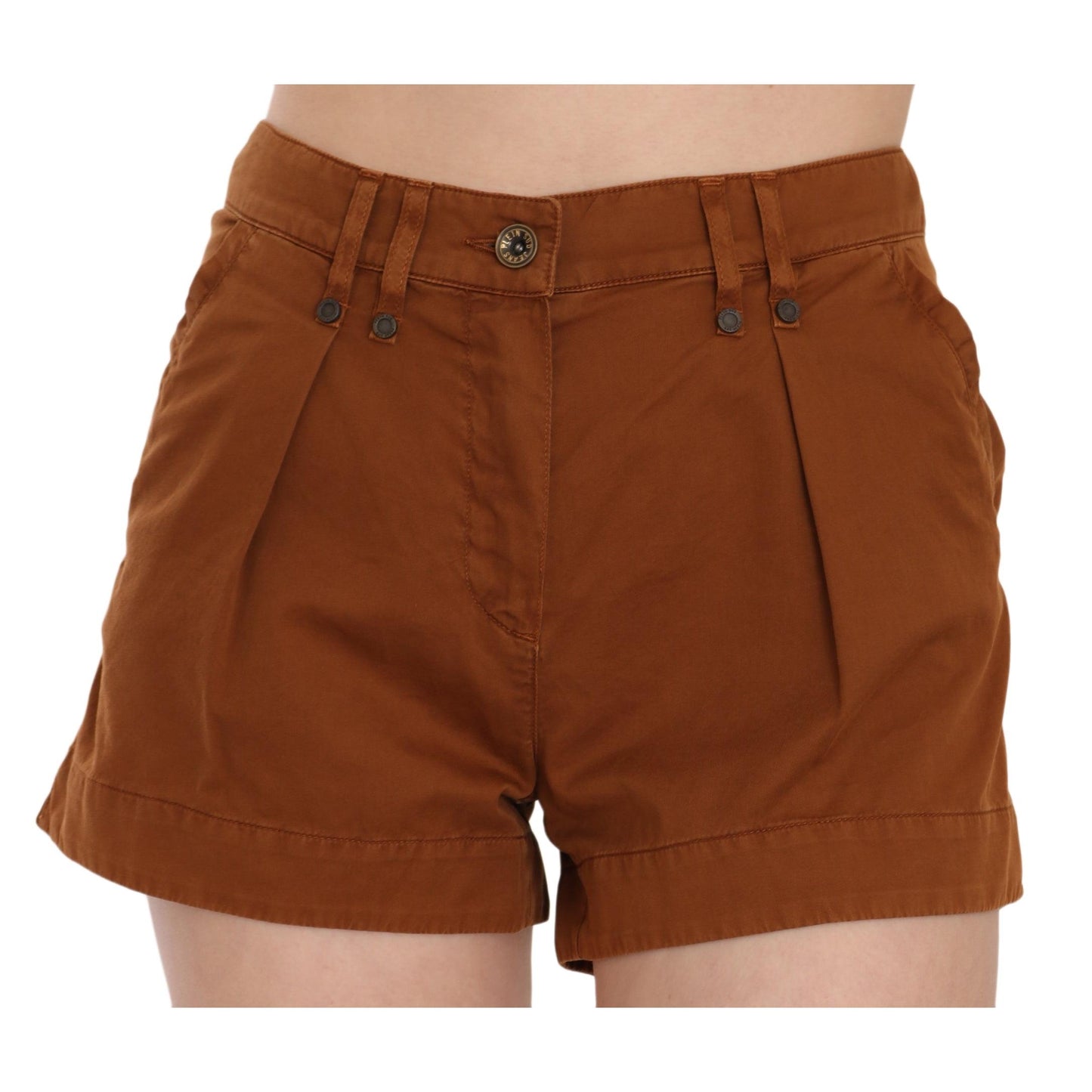 Brown Mid Waist Cotton Denim Mini Shorts