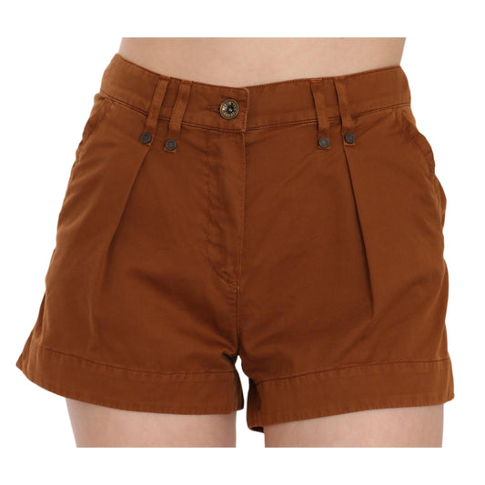 Brown Mid Waist Cotton Denim Mini Shorts