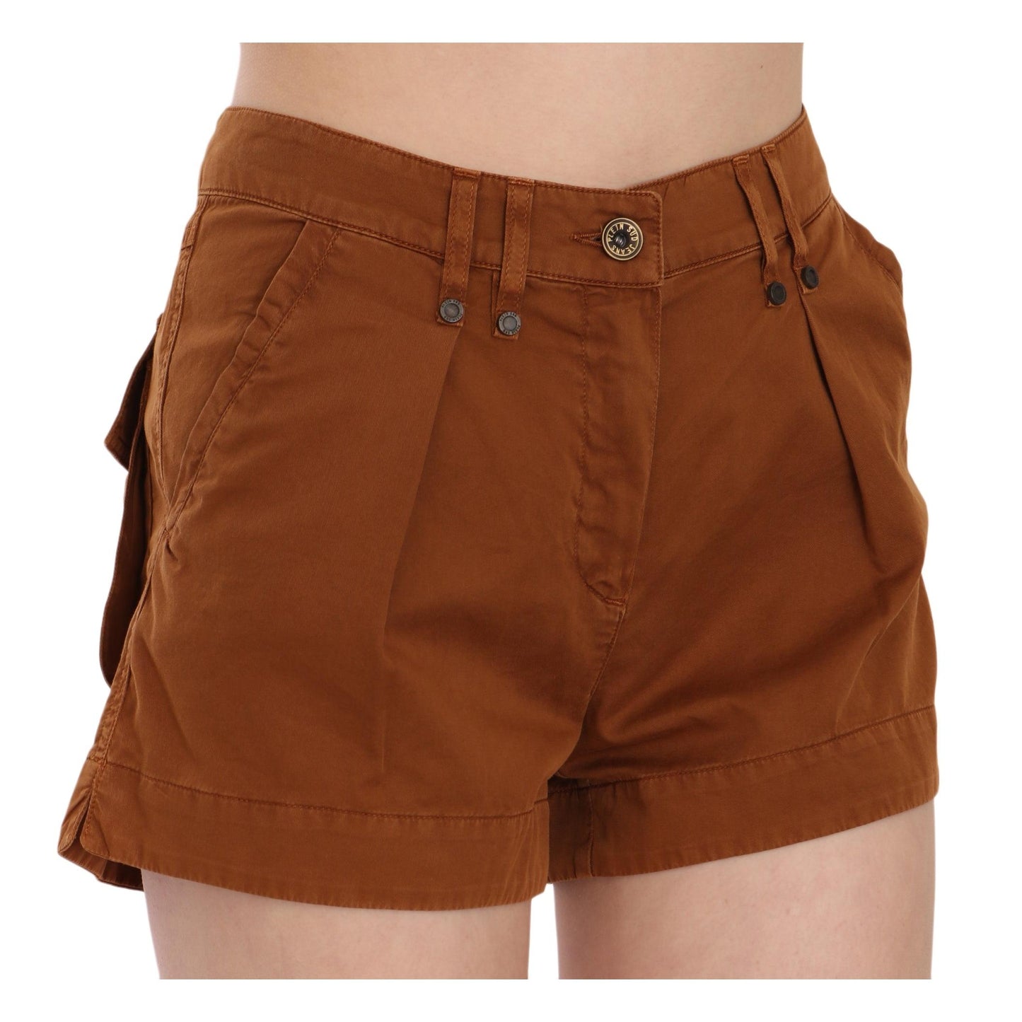 Brown Mid Waist Cotton Denim Mini Shorts