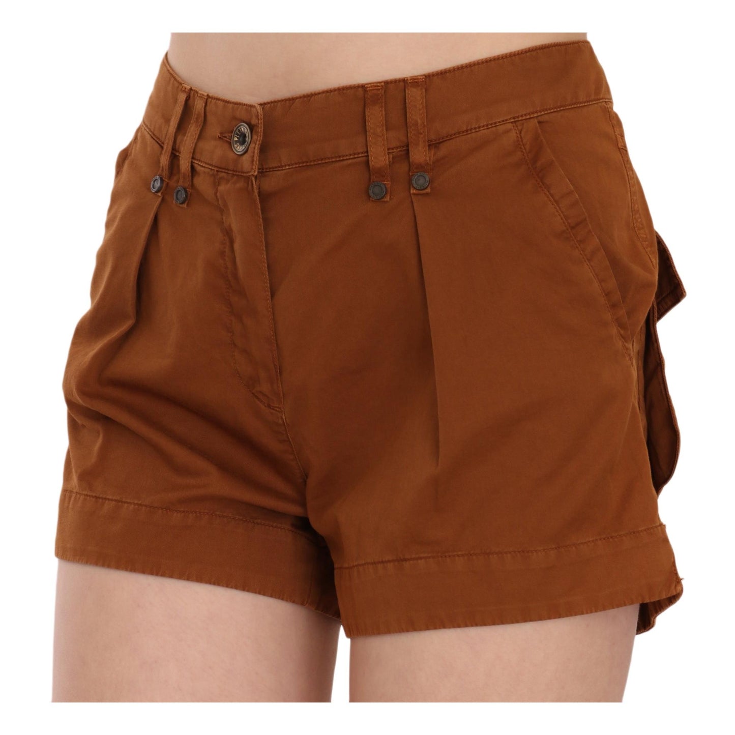 Brown Mid Waist Cotton Denim Mini Shorts