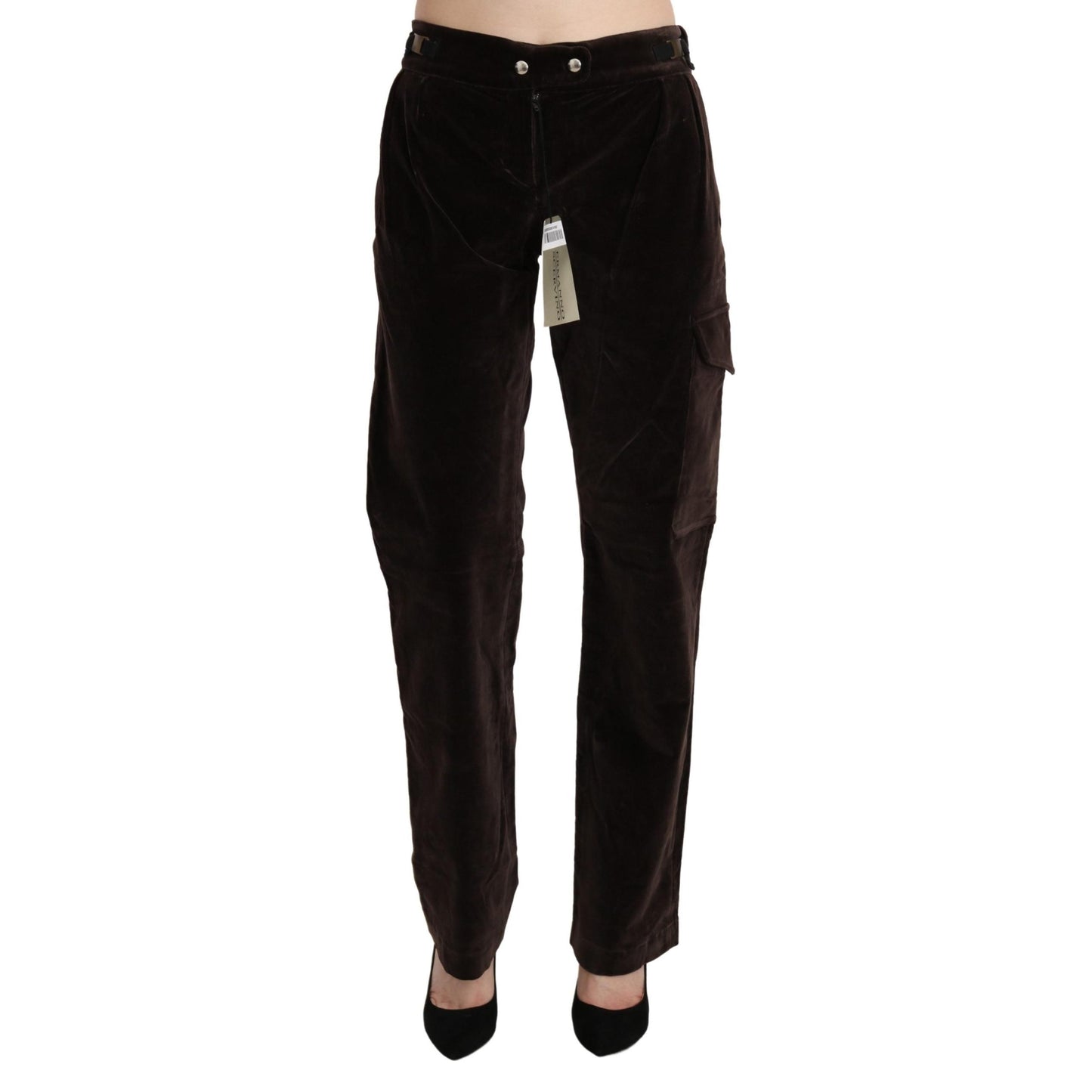 Brown High Waist Cargo Straight Cotton Pants