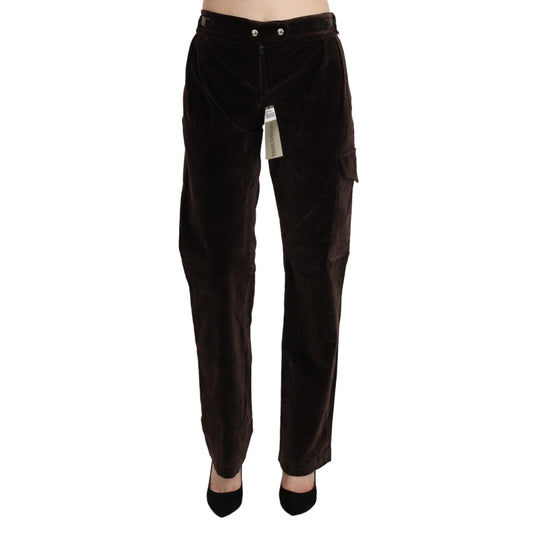 Brown High Waist Cargo Straight Cotton Pants
