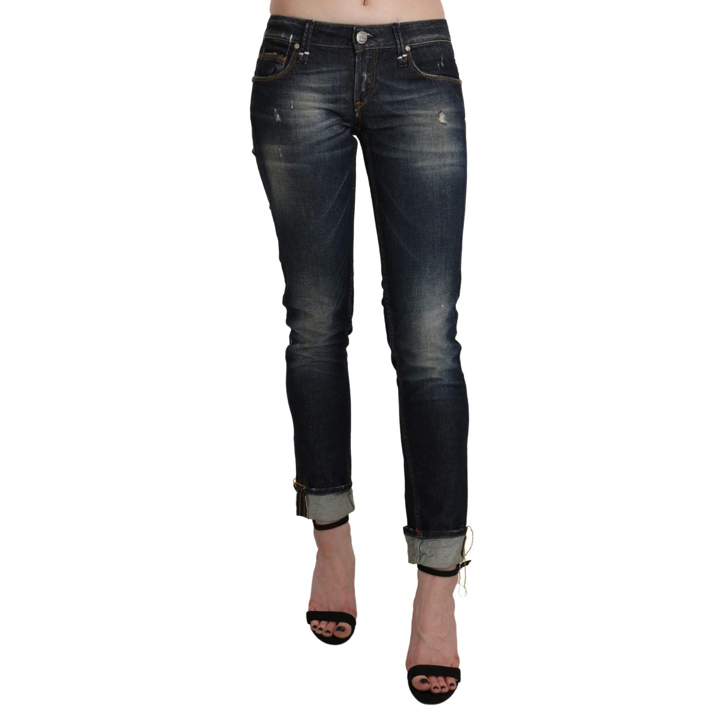 Blue Washed Low Waist Skinny Cropped Denim Pant