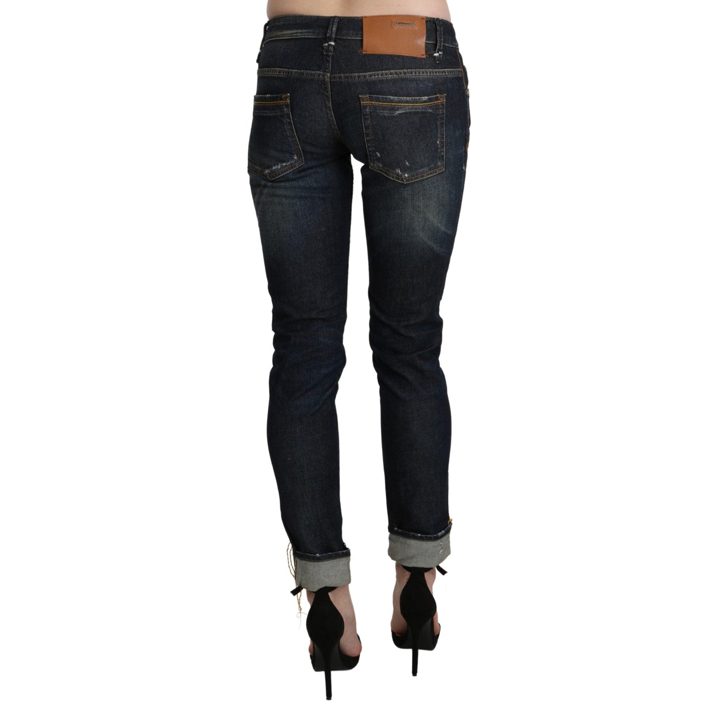 Blue Washed Low Waist Skinny Cropped Denim Pant