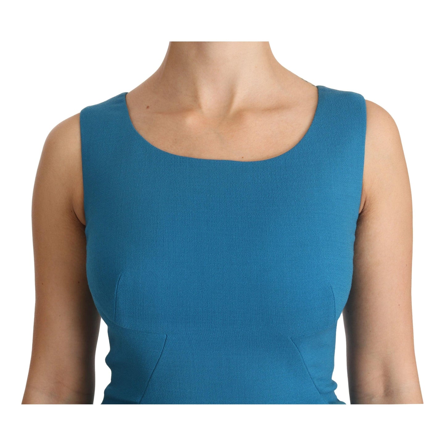 Blue Bodycon Sheath Knee Length Wool Dress