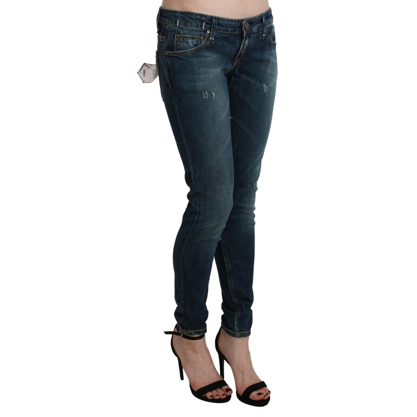 Blue Washed Low Waist Skinny Denim Jeans