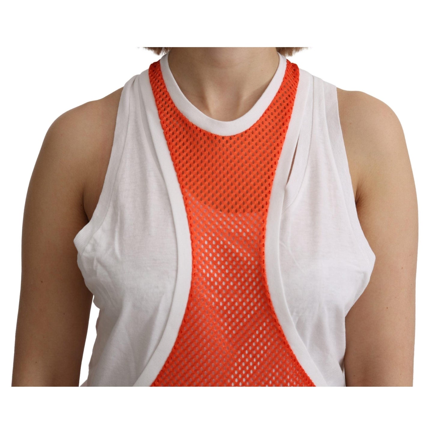 Orange White Crewneck Sleeveless Tank T-shirt Dress Top