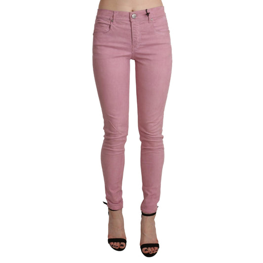 Pink Mid Waist Skinny Stretch  Denim Pant