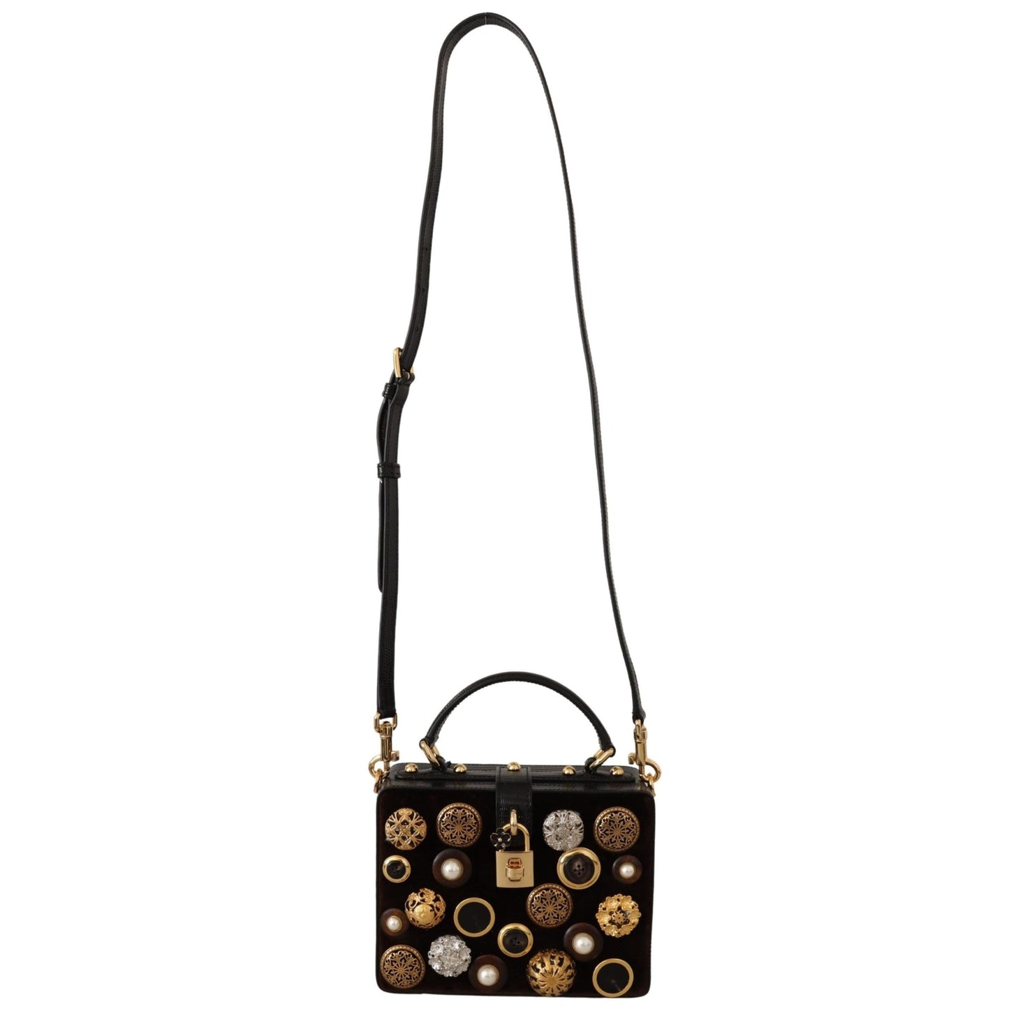 Brown Velvet Black Iguana Leather Buttons BOX Bag - coffeewithmee2