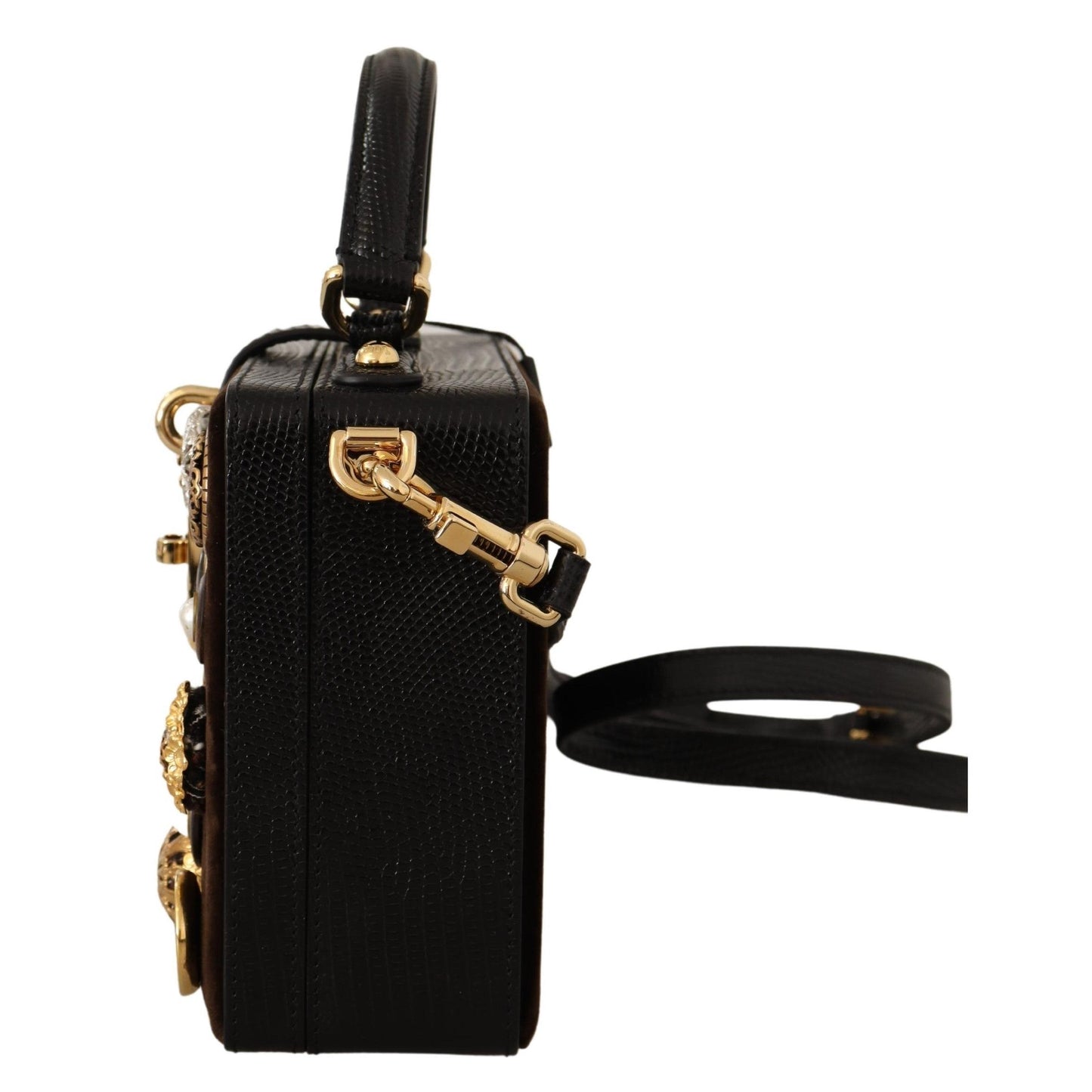 Brown Velvet Black Iguana Leather Buttons BOX Bag - coffeewithmee2