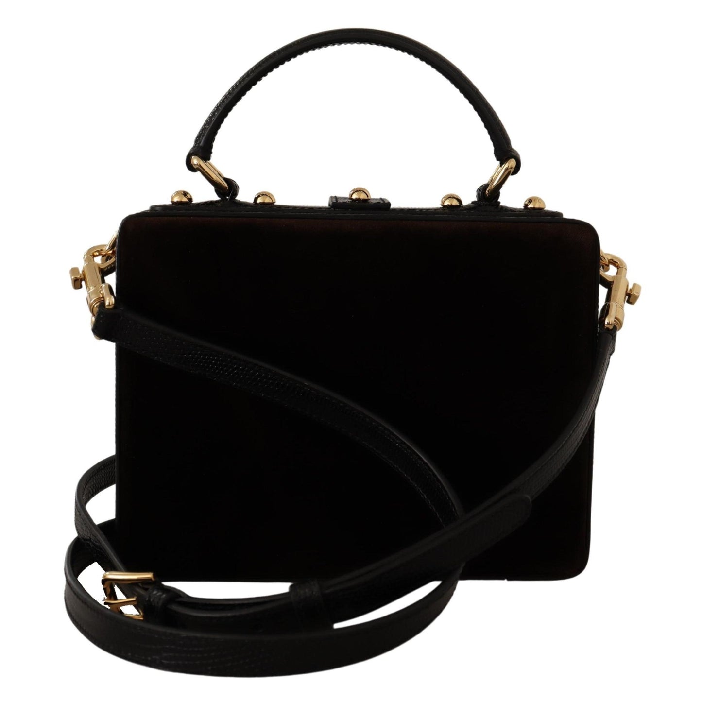 Brown Velvet Black Iguana Leather Buttons BOX Bag - coffeewithmee2