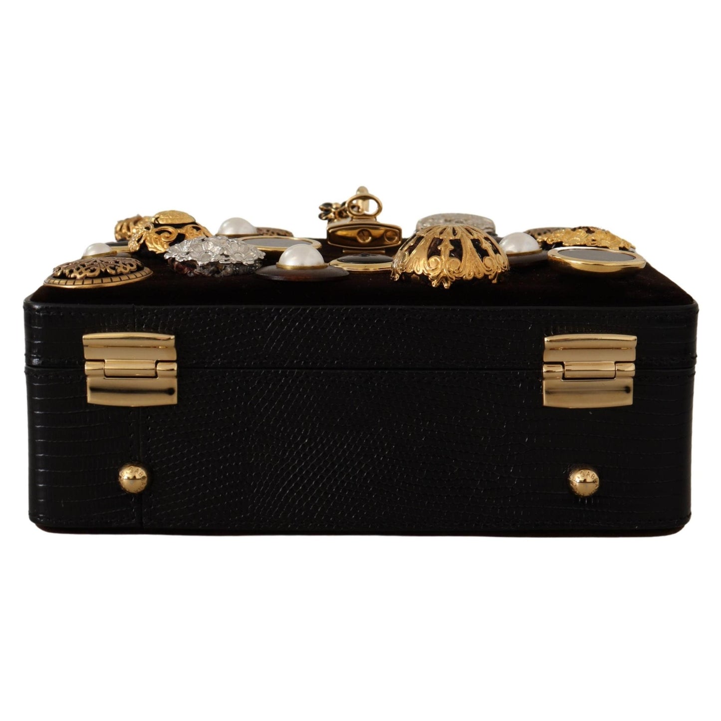 Brown Velvet Black Iguana Leather Buttons BOX Bag - coffeewithmee2