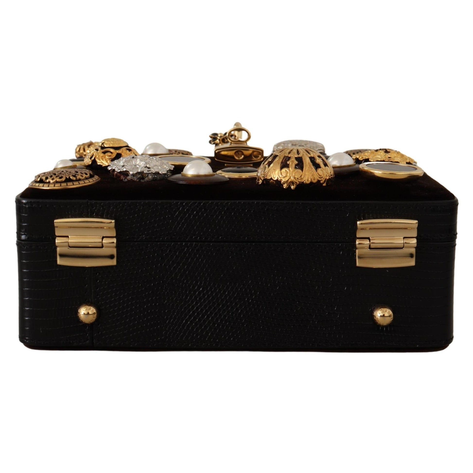 Brown Velvet Black Iguana Leather Buttons BOX Bag - coffeewithmee2