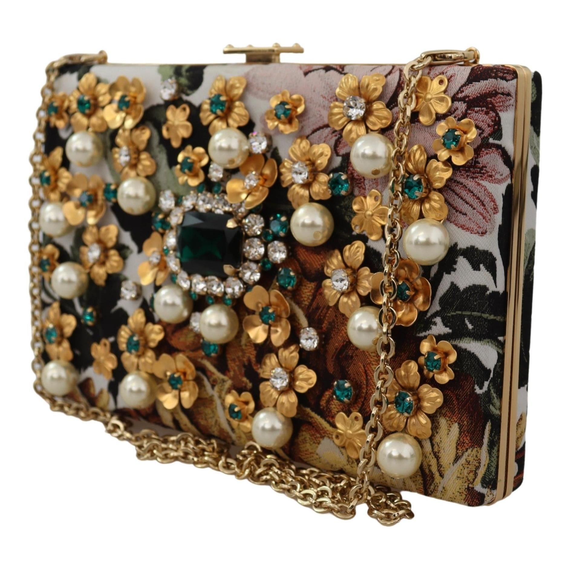 Multicolor Crystal Pearls Floral Evening Clutch Purse Party Bag - coffeewithmee2