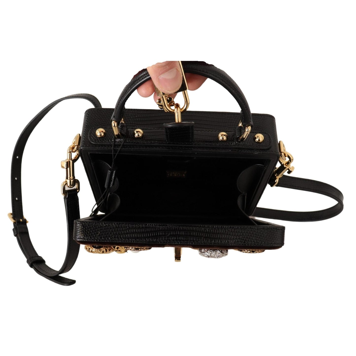 Brown Velvet Black Iguana Leather Buttons BOX Bag - coffeewithmee2